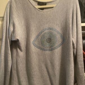 Rachel Zoe Large Jeweled Evil Celestial Eye Pullover Sweater Gray